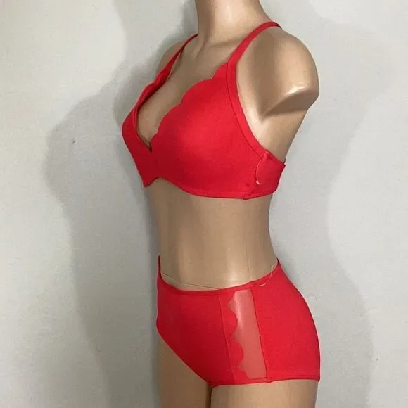 New. Seafolly red petal edge high rise bikini. USA SIZE 8DD/6-bottom